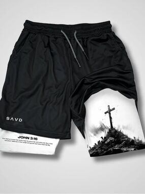 Black SAVD Athletic Shorts with Inspirational Text